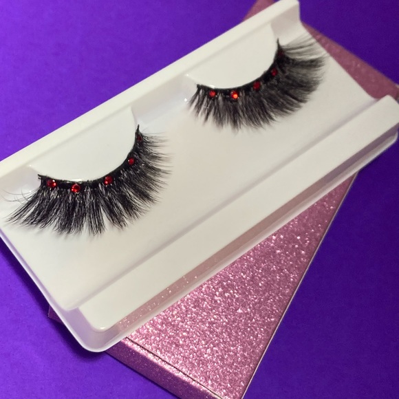 Fake Eyelashes Vampire Party Red Bling Rhinestone Vampy Goth Emo Egirl Falsies - Picture 10 of 13